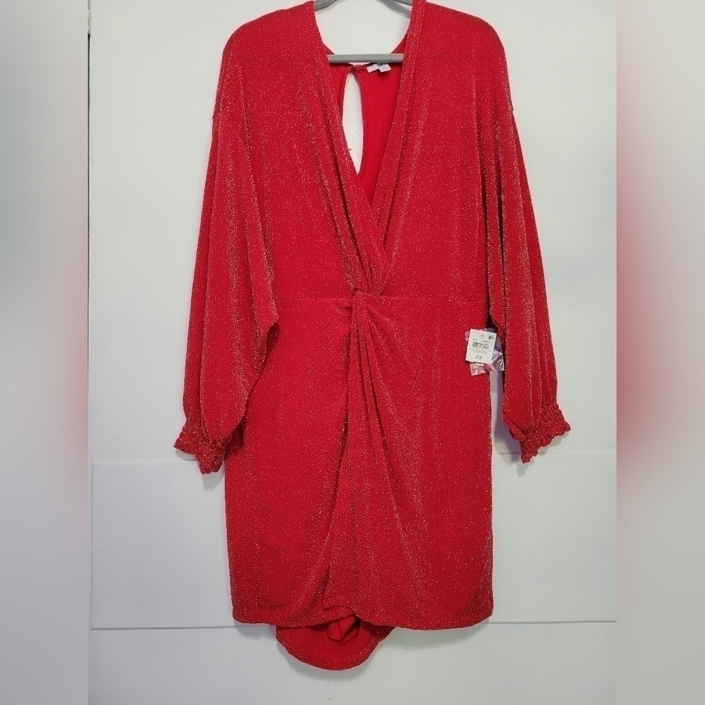 Bar III Embellished Twist-Front Walkthrough Romper in Red Plus Size 2X NWT - Picture 2 of 10